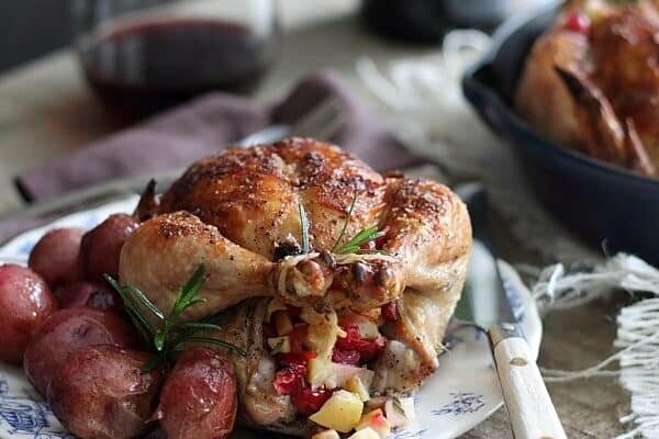 STUFFED CORNISH HENS WITH CRANBERRIES AND APPLES